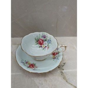 Vtg PARAGON TEA CUP SAUCER Set Flowers Peony DOUBLE WARRANT Victorian Gold Trim